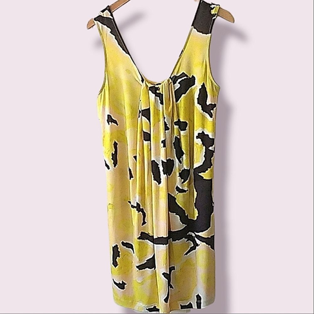 Nally & Milie Yellow Print Tank Dress With Pleated Center Size L